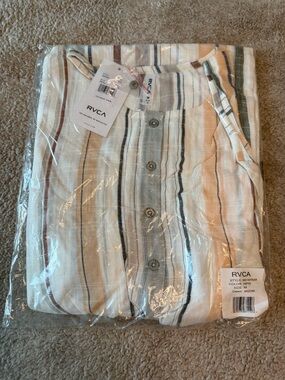 RVCA Women's White Striped Cut Waist Front Tie Arizona Midi Dress Size M
